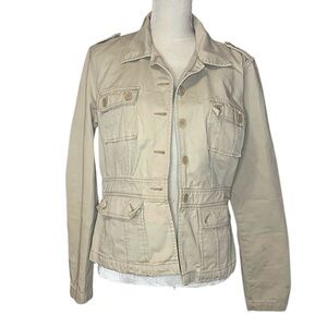 Multi Pocket Button Up‎ Collared Khaki Jacket Sz S